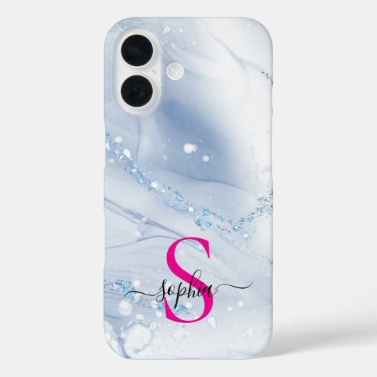 Marineblauwe marmer gouden glitters monogram Case-Mate iPhone case (Achterkant)