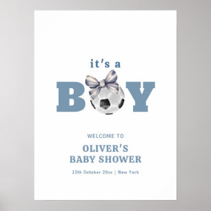 Marineblauwe Mopige Strik Voetbal Jongen Baby Show Poster