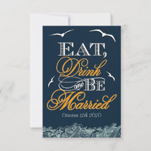 Marineblauwe & Oranje Zeevaart Bruiloft RSVP Kaart