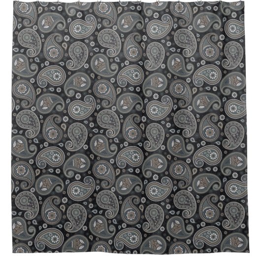 Marineblauwe paisley douchegordijn (Voorkant)