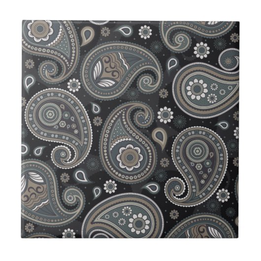 Marineblauwe paisley tegeltje (Voorkant)