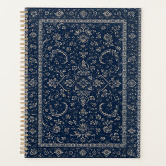 Marineblauwe Perzische Bloemenmat Notebook Planner