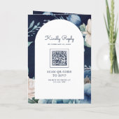Marineblauwe Pioen Mason Jar QR Code Bruiloft (Achterkant)