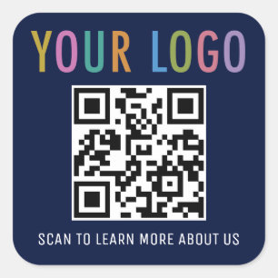 Marineblauwe QR-code Stickers Zakelijk Logo Vierka