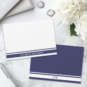 Marineblauwe rand minimalistische naam monogram notitiekaartje