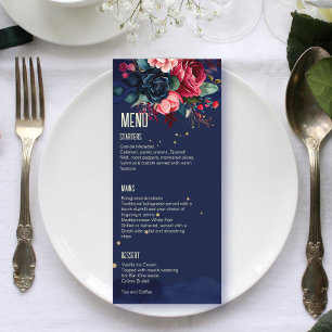 Marineblauwe roze blauwe bloemen menu template