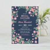 Marineblauwe Roze Bloem Spiraal Bruiloftsshower Kaart (Staand voorkant)