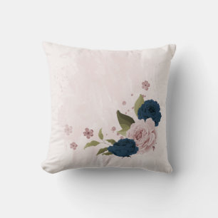 marineblauwe roze bloemen kussen