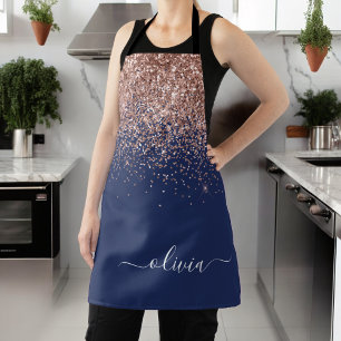 Marineblauwe Roze Gouden Glitter Monogram Schort