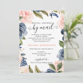 Marineblauwe Roze Roos Bruids douche per post Kaart (Staand voorkant)