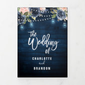 Marineblauwe roze slingerlampjes drievoudige vouw  drieluik aankondiging (Cover)