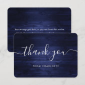 Marineblauwe Rustieke Houten Huwelijksfeest Verjaa Bedankkaart (Voorkant / Achterkant)