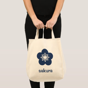 Marineblauwe Sakura Bloesem Silhouet Tote Bag