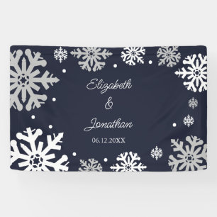 Marineblauwe Sneeuwvlokken Winterhuwelijk Spandoek