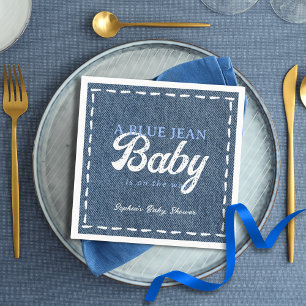 Marineblauwe spijkerbroek babyjongen baby shower servet