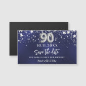 Marineblauwe sterren 90ste verjaardag Save the Dat (Voorkant / Achterkant)