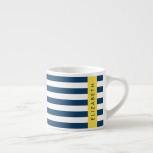 marineblauwe strepen, gestreepte patroon, Jouw naa Espresso Kop