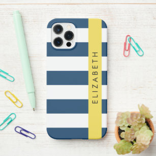marineblauwe strepen, gestreepte patroon, Jouw naa iPhone 12 Pro Hoesje