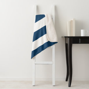 Marineblauwe strepen, witte strepen, gestreept pat sherpa deken