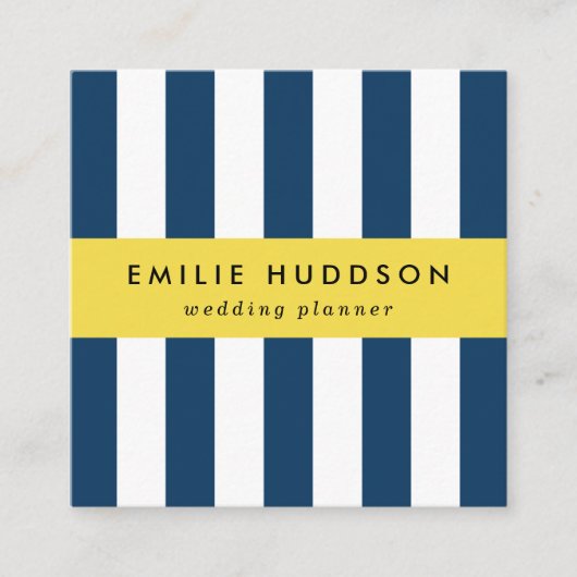 Marineblauwe strepen, witte strepen, gestreept pat vierkante visitekaartje (Voorkant)