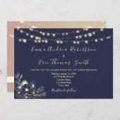 Marineblauwe String Lights Bruiloft QR Code Uitnod Kaart (Voorkant / Achterkant)