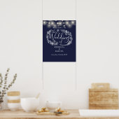 Marineblauwe String Lights Bruiloft Welkomstbord Poster (Keuken)