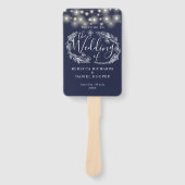 Marineblauwe String Lights Trouwprogramma Handwaaier (Voorkant)