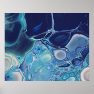 Marineblauwe Vloeibare Abstracte Moderne Marmer We Poster