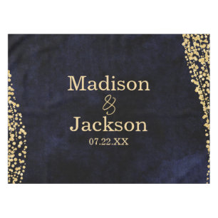 Marineblauwe Waterverf & Gouden Glam Bruiloft Mono Tafelkleed