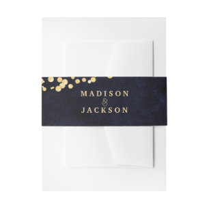 Marineblauwe Waterverf & Gouden Glam Bruiloft Mono Uitnodigingen Wikkel