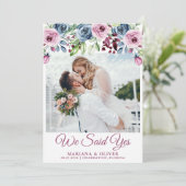 Marineblauwe wijn Bloemen bruiloft Aankondiging (Staand voorkant)