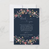 Marineblauwe Wildbloemen Bruiloft Dank u Kaarten (Voorkant)