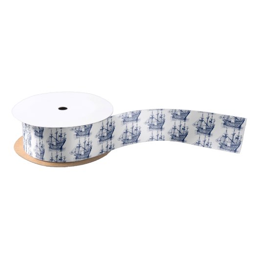Marineblauwe Wind Zeilboot 2 Patroon Lint (Spoel)