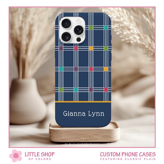 Marineblauwe Windowpane ruitmonogram Case-Mate iPhone Case