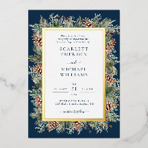 Marineblauwe winter goud folie trouwkaarten