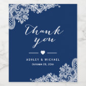 Marineblauwe Witte Kant Elegante Trouw Dank Je Wijn Etiket (Enkel label)