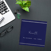 Marineblauwe witte naam script minimalistisch notitieboek