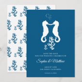 Marineblauwe Zeepaard Tropische Kustlijn Save The Date (Voorkant / Achterkant)