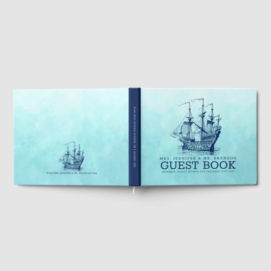 Marineblauwe zeilboot onder zeil gastenboek (Volledig)