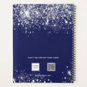 Marineblauwe zilveren glinster monogram naam 2023 planner (Achterkant)