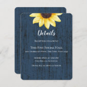 Marineblauwe Zonnebloem en Lichten Rustieke Bruilo Kaart (Voorkant / Achterkant)
