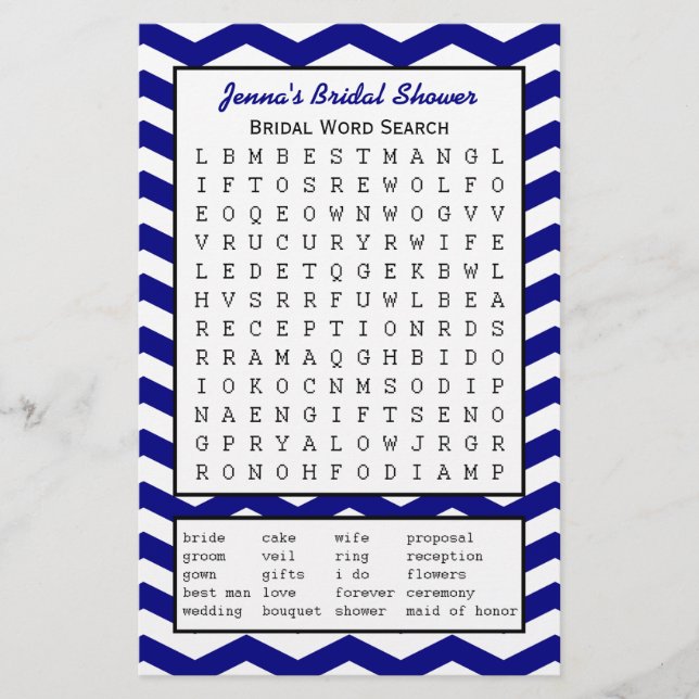 Marinebridal Shower Word Search Game (Voorkant)