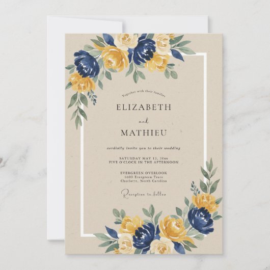 Marinegele bloemboogtrouw kaart (Voorkant)