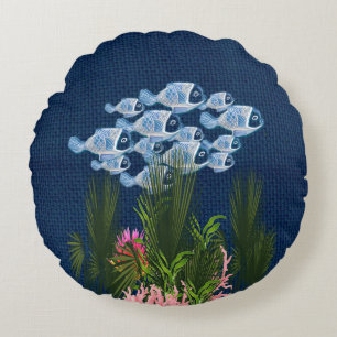 Marinegetextureerde vis, roze koraal rond kussen