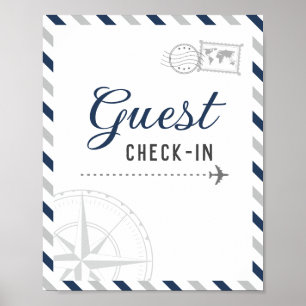 Marinegrijze Reis Vliegtuig Gast Check-in Welkom Poster