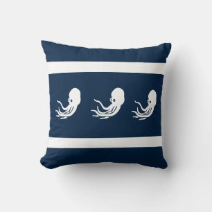 marineinkool / inktvis op witte PILLOW-kust Kussen