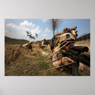 Marines die verticale asult-oefeningen uitvoeren poster