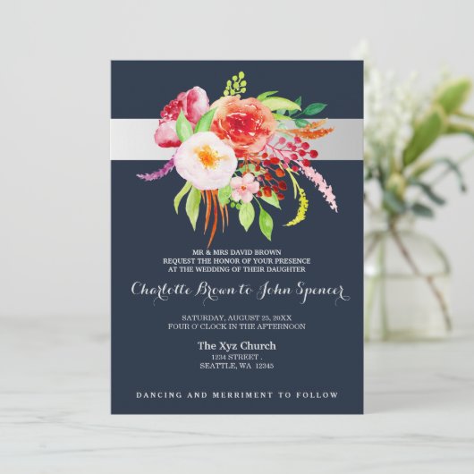 marinesbloemen bruiloft met waterverf kaart (Staand voorkant)