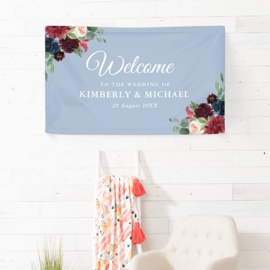 marineschoen en bloesse bruinblauwe bruiloft spandoek (Insitu)