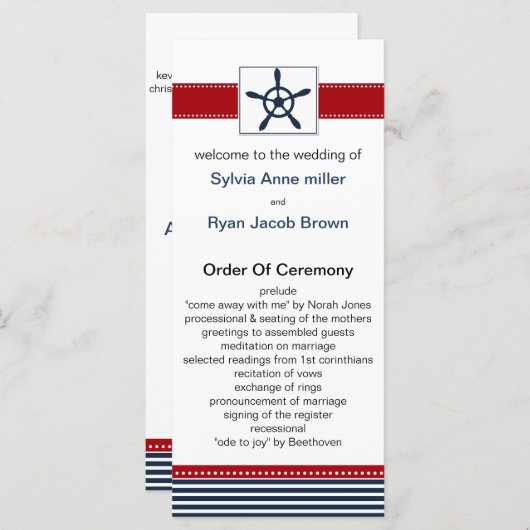 marineslappen, roer, nautische trouwprogramma's programma (Voorkant / Achterkant)